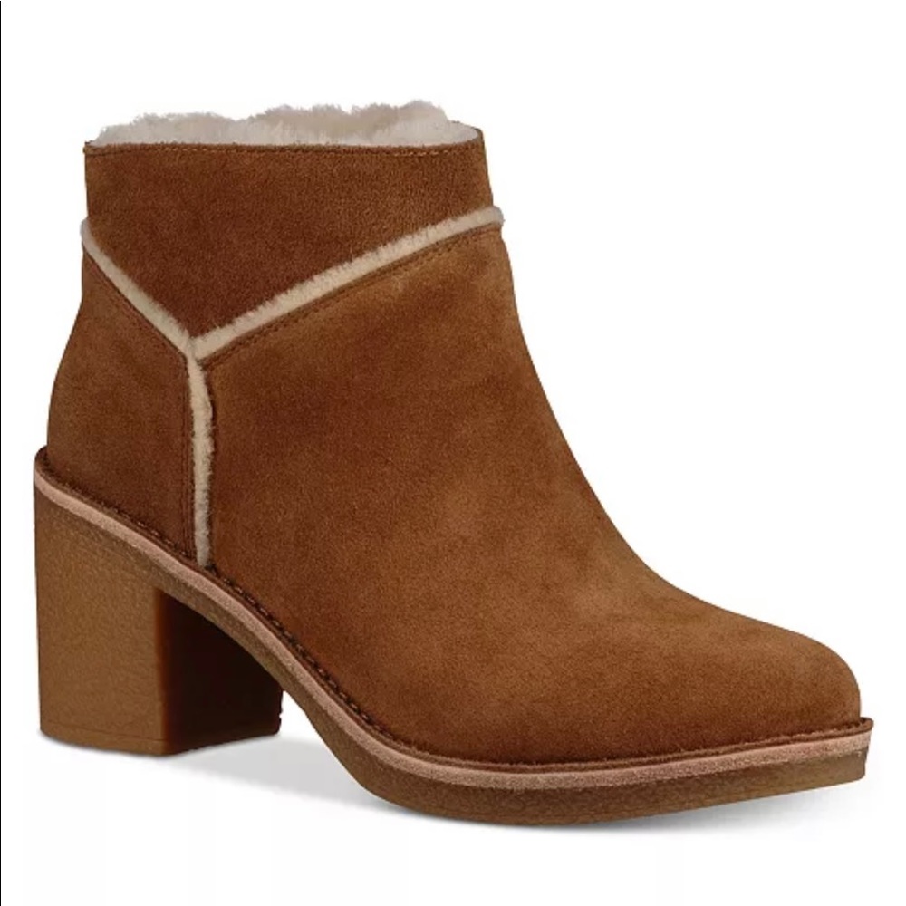 UGG Tan Ankle Boots with Shearling Trim